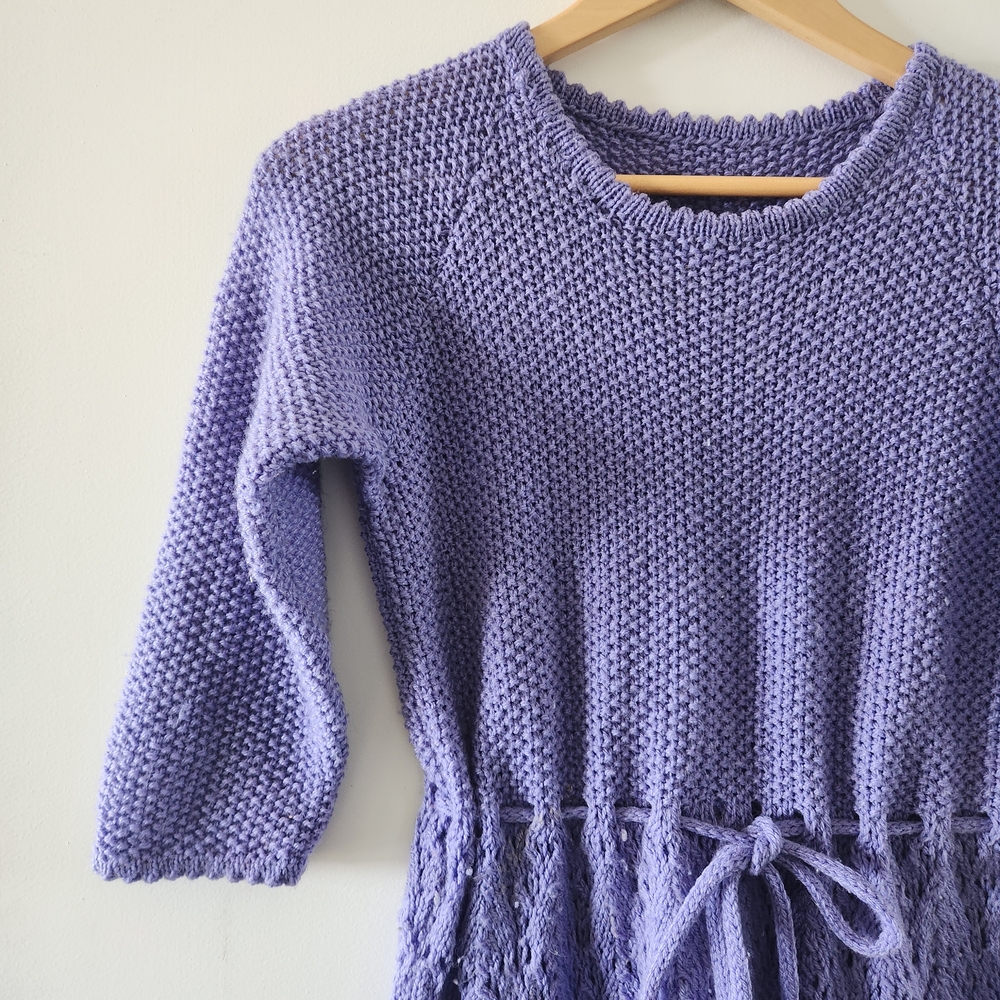 Vintage Lilac Purple Hand Knit Crochet Look Dress S/M